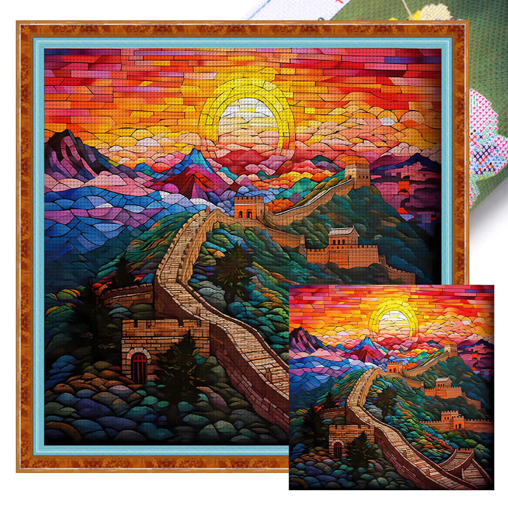 Glass Painting-Great Wall Of China - 50*50CM 11CT Stamped Cross Stitch