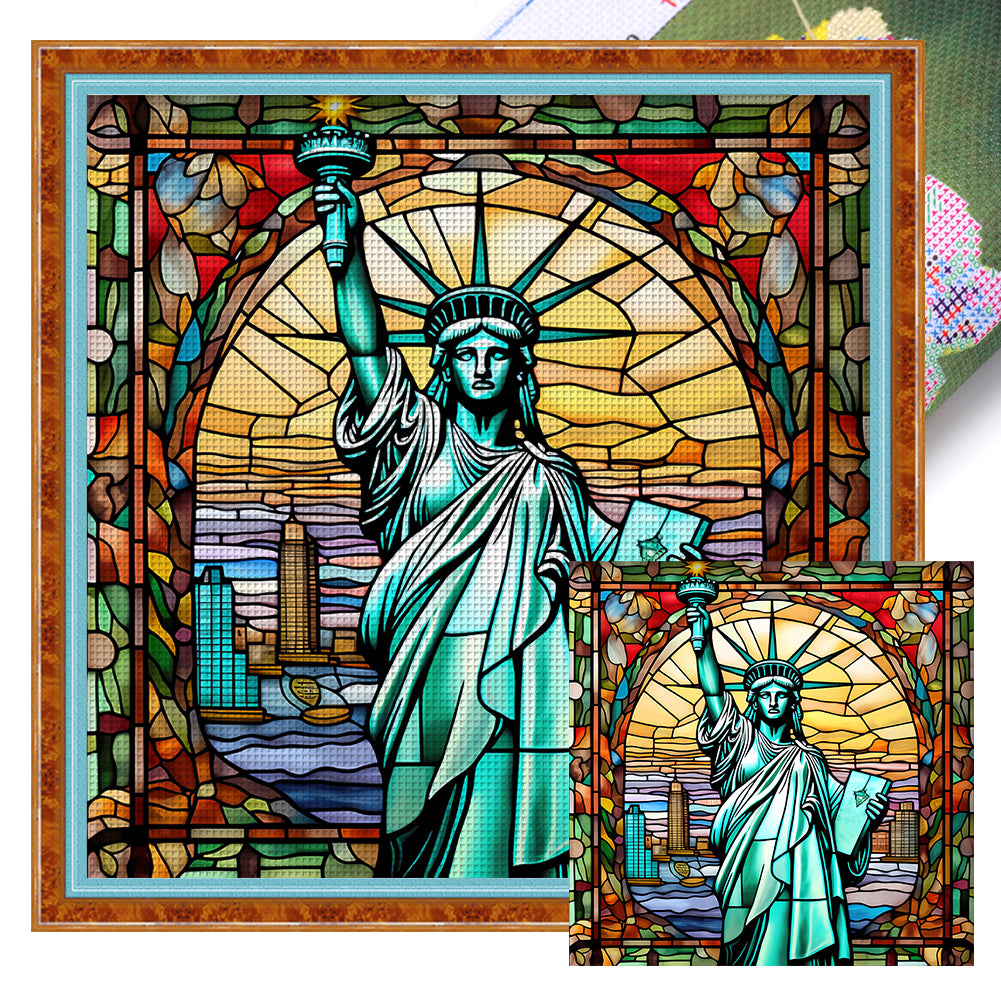 Glass Painting-Statue Of Liberty - 50*50CM 11CT Stamped Cross Stitch