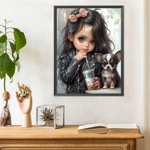 Girl And Chihuahua 30*40CM(Canvas) Full Round Drill Diamond Painting