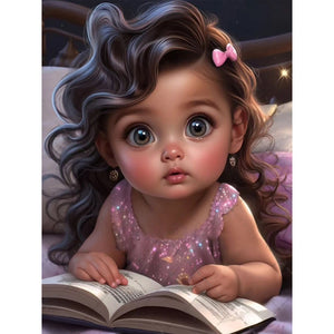 Girl Reading Book 30*40CM(Canvas) Full Round Drill Diamond Painting