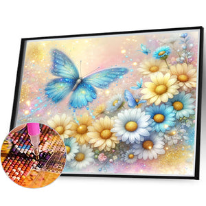 Pearl Daisy Butterfly 35*30CM(Canvas) Full Round Drill Diamond Painting