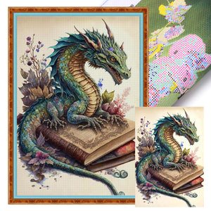 Retro Poster - Dragon Reading A Book - 40*60CM 11CT Stamped Cross Stitch