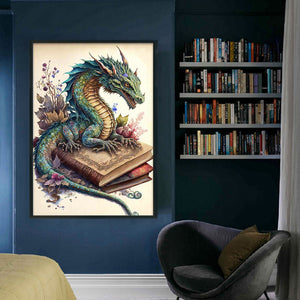 Retro Poster - Dragon Reading A Book - 40*60CM 11CT Stamped Cross Stitch