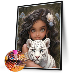 Girl And White Tiger 40*50CM(Canvas) Full Round Drill Diamond Painting