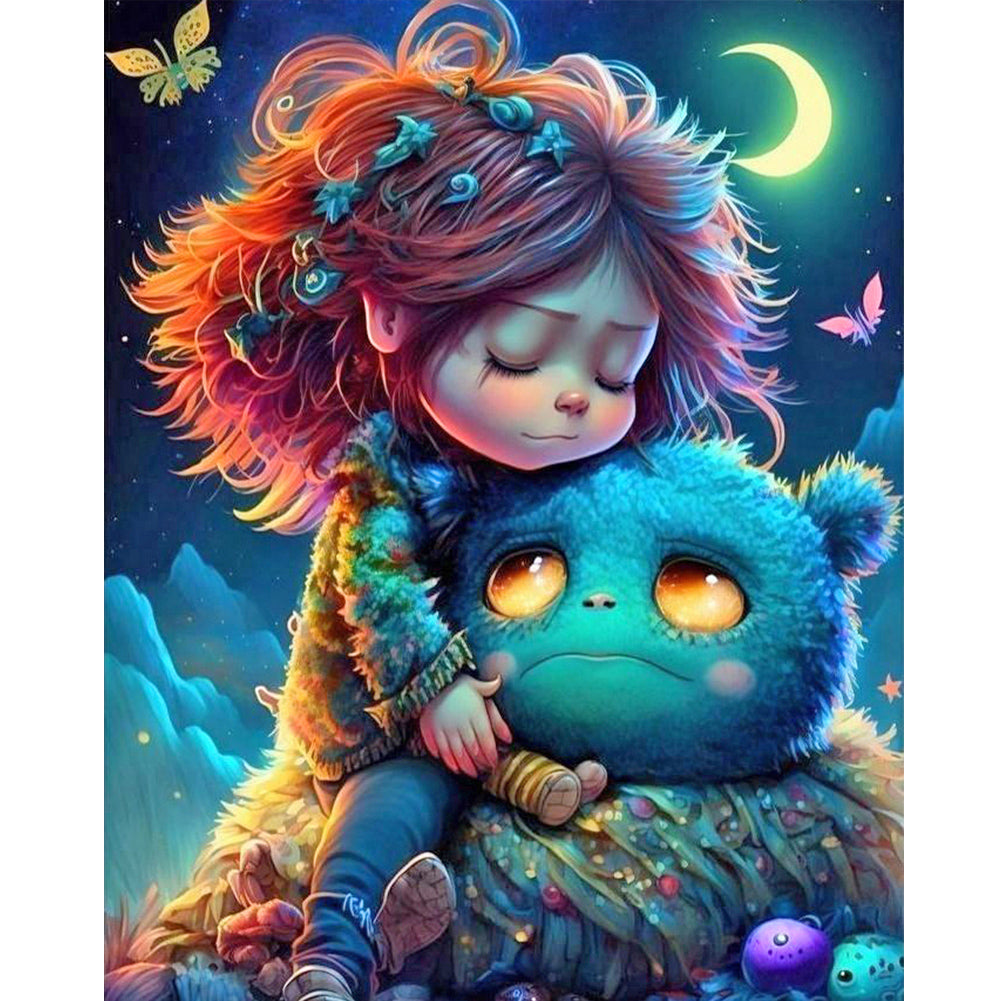 Girl And Monster 40*50CM(Canvas) Full Round Drill Diamond Painting