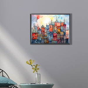 Colorful Lattice House 40*30CM(Picture) Full Square Drill Diamond Painting