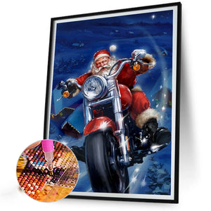 Santa Claus Riding A Motorcycle 30*40CM(Canvas) Full Square Drill Diamond Painting
