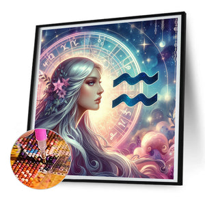 Twelve Zodiac Signs-Aquarius 30*30CM(Canvas) Full Round Drill Diamond Painting