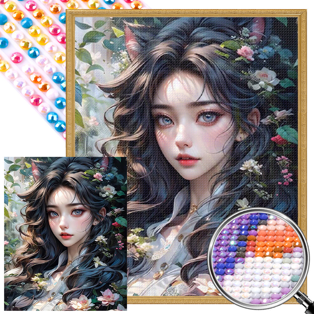 Flower And Girl 40*50CM(Picture) Full AB Round Drill Diamond Painting