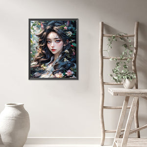 Flower And Girl 40*50CM(Picture) Full AB Round Drill Diamond Painting