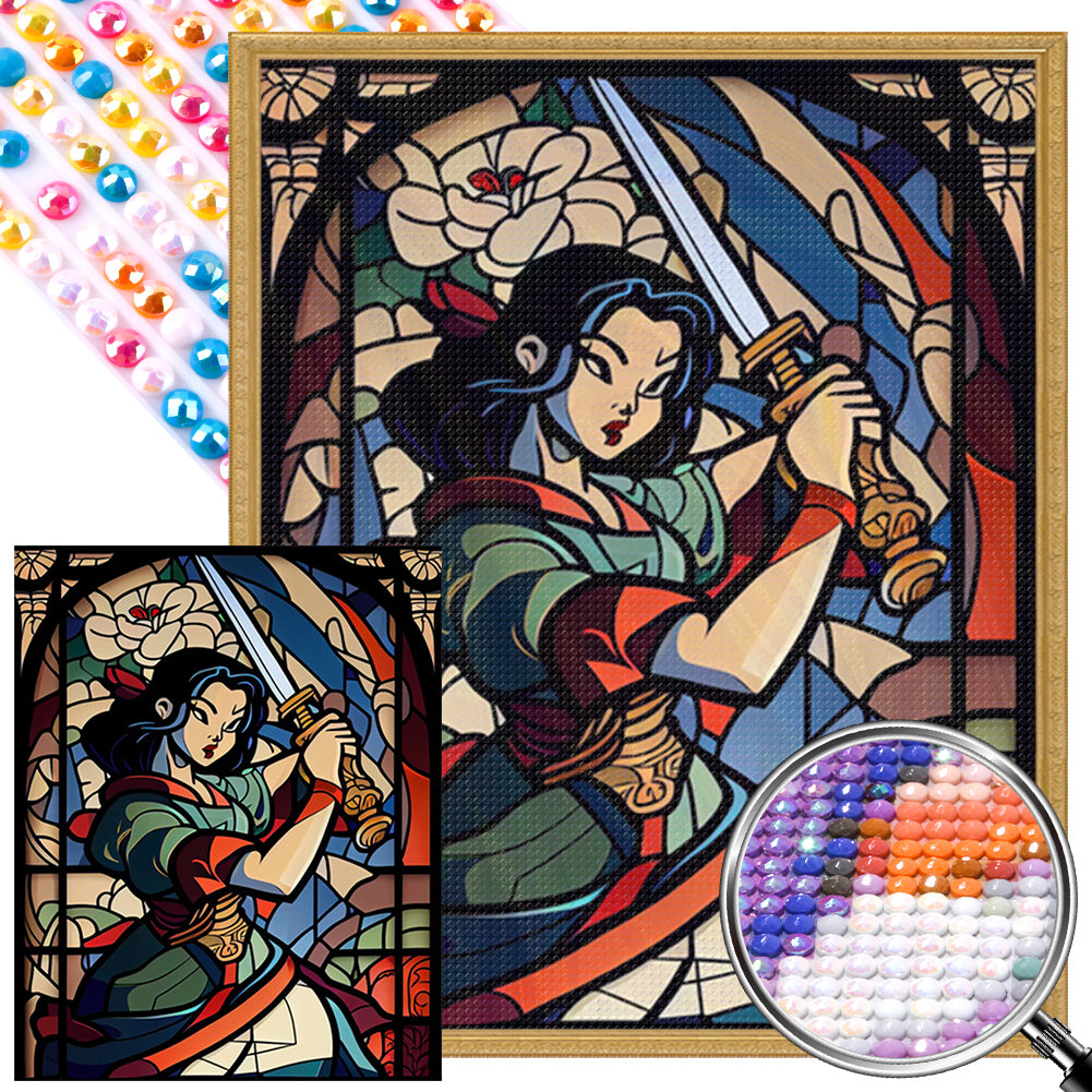 Glass Painting - Of Girl With Sword 40*50CM(Picture) Full AB Round Drill Diamond Painting