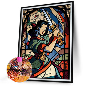 Glass Painting - Of Girl With Sword 40*50CM(Picture) Full AB Round Drill Diamond Painting