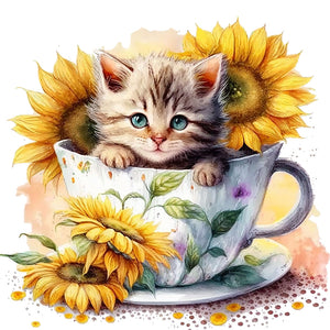 Sunflower Teacup Cat 30*30CM(Picture) Full Square Drill Diamond Painting