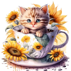 Sunflower Teacup Cat 30*30CM(Picture) Full Square Drill Diamond Painting