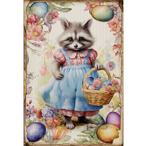 Retro Poster - Easter Egg Raccoon - 40*60CM 11CT Stamped Cross Stitch