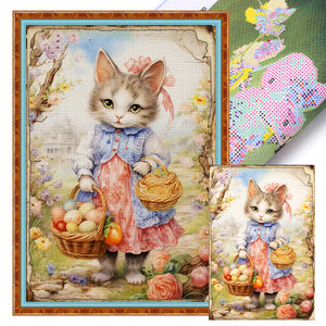 Retro Poster-Easter Egg Cat - 40*60CM 11CT Stamped Cross Stitch