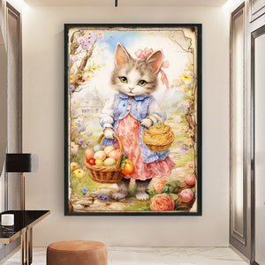 Retro Poster-Easter Egg Cat - 40*60CM 11CT Stamped Cross Stitch