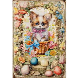 Retro Poster-Easter Egg Puppy - 40*60CM 11CT Stamped Cross Stitch