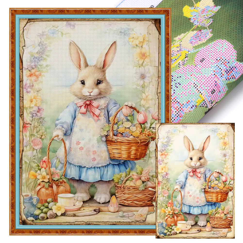 Retro Poster-Easter Egg Bunny - 40*60CM 11CT Stamped Cross Stitch