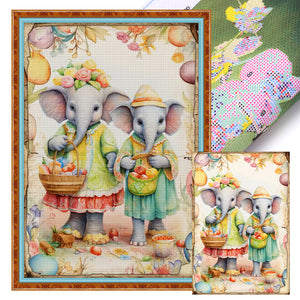 Retro Poster-Easter Egg Elephant - 40*60CM 11CT Stamped Cross Stitch
