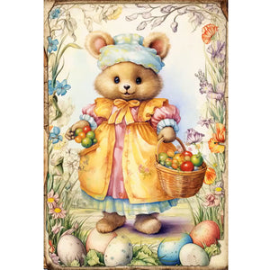 Retro Poster-Easter Egg Brown Bear - 40*60CM 11CT Stamped Cross Stitch