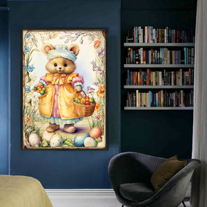 Retro Poster-Easter Egg Brown Bear - 40*60CM 11CT Stamped Cross Stitch