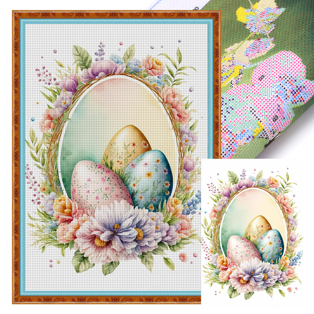 Retro Poster-Flowers And Easter Eggs - 40*60CM 11CT Stamped Cross Stitch