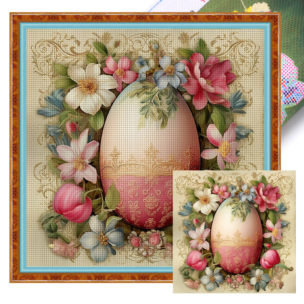 Easter Flowers And Eggs - 45*45CM 11CT Stamped Cross Stitch