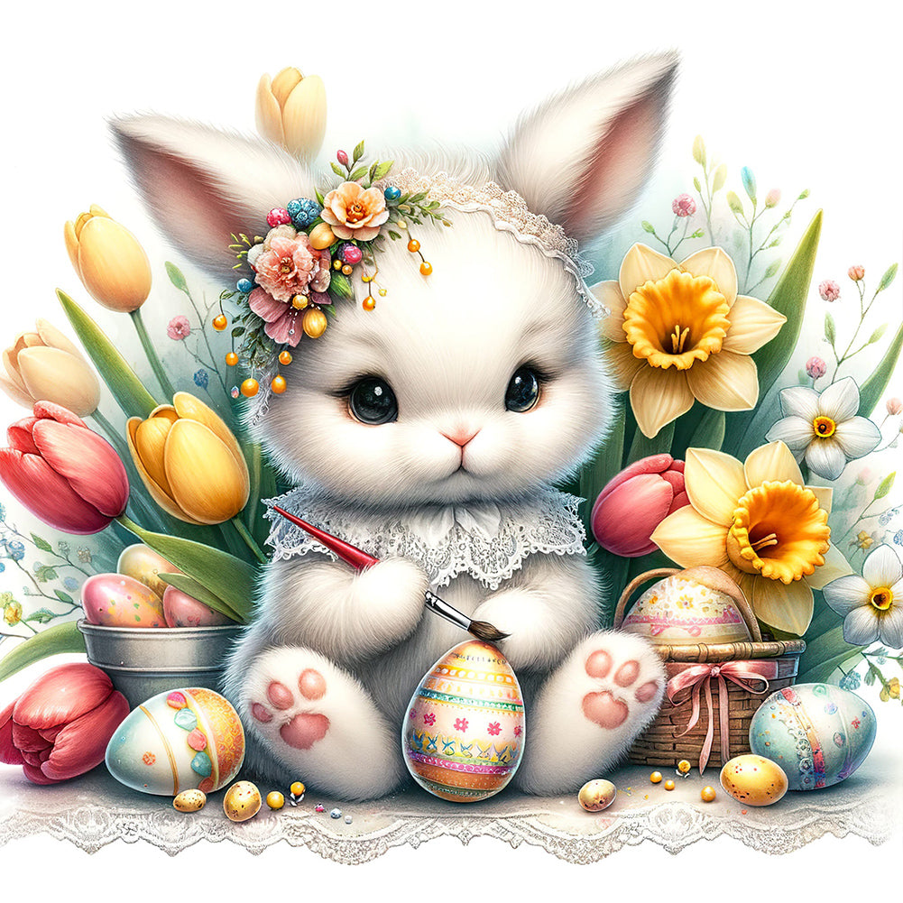 Little Bunny Painting Easter Eggs 30*30CM(Canvas) Full Round Drill Diamond Painting