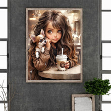 Load image into Gallery viewer, Little Girl Drinking Milk Tea 30*40CM(Canvas) Full Round Drill Diamond Painting
