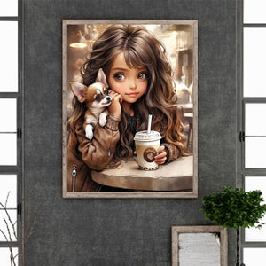 Little Girl Drinking Milk Tea 30*40CM(Canvas) Full Round Drill Diamond Painting