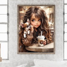 Load image into Gallery viewer, Little Girl Drinking Milk Tea 30*40CM(Canvas) Full Round Drill Diamond Painting
