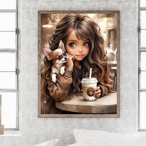 Little Girl Drinking Milk Tea 30*40CM(Canvas) Full Round Drill Diamond Painting