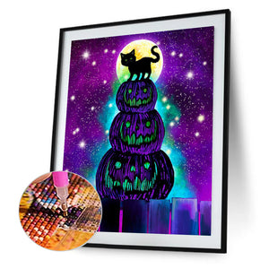 Pumpkin Lantern And Black Cat 40*50CM(Canvas) Full Round Drill Diamond Painting