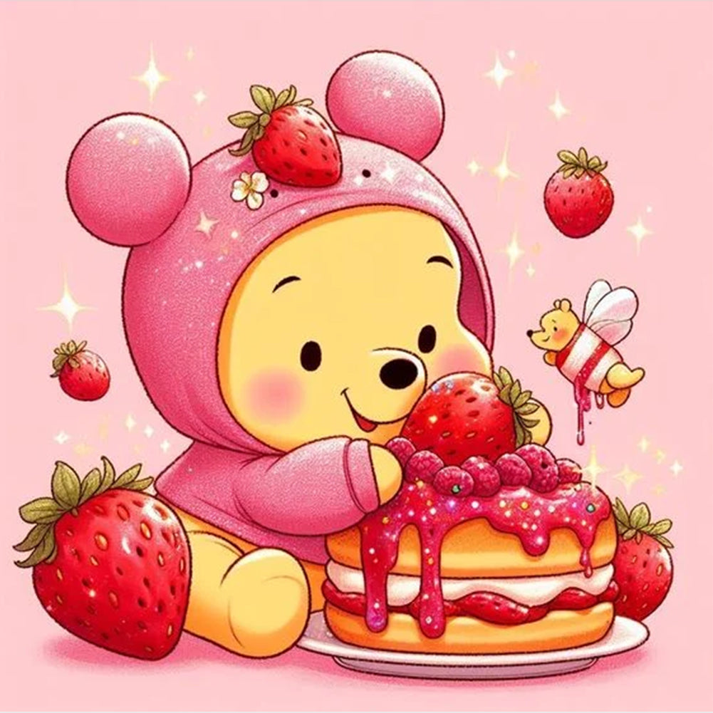 Winnie The Pooh And Strawberries 30*30CM(Canvas) Full Round Drill Diamond Painting