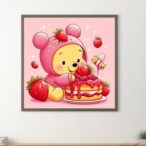 Winnie The Pooh And Strawberries 30*30CM(Canvas) Full Round Drill Diamond Painting