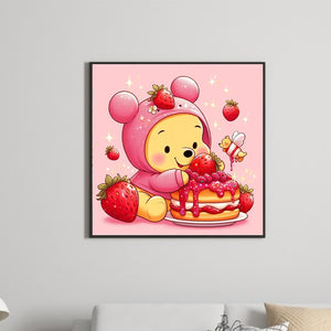 Winnie The Pooh And Strawberries 30*30CM(Canvas) Full Round Drill Diamond Painting