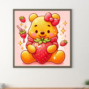 Winnie The Pooh And Strawberries 30*30CM(Canvas) Full Round Drill Diamond Painting