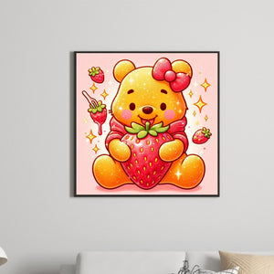 Winnie The Pooh And Strawberries 30*30CM(Canvas) Full Round Drill Diamond Painting