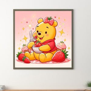 Winnie The Pooh And Strawberries 30*30CM(Canvas) Full Round Drill Diamond Painting