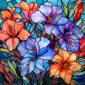 Glass Painting Colorful Flowers 30*30CM(Canvas) Full Round Drill Diamond Painting