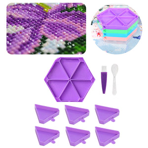 Large Capacity DIY Hexagonal Diamond Painting Tray Kit with Spoon Brush (Purple)