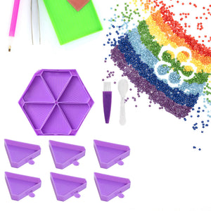 Large Capacity DIY Hexagonal Diamond Painting Tray Kit with Spoon Brush (Purple)