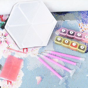 Large Capacity DIY Hexagonal Diamond Painting Tray Kit with Spoon Brush (Clear)