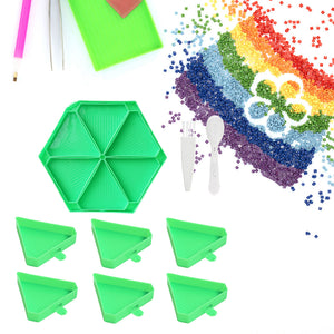 Large Capacity DIY Hexagonal Diamond Painting Tray Kit with Spoon Brush (Green)