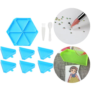 Large Capacity DIY Hexagonal Diamond Painting Tray Kit with Spoon Brush (Blue)