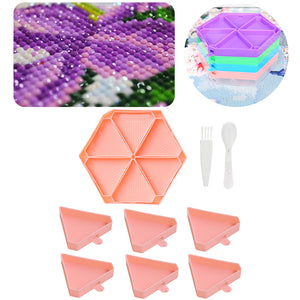 Large Capacity DIY Hexagonal Diamond Painting Tray Kit with Spoon Brush (Pink)