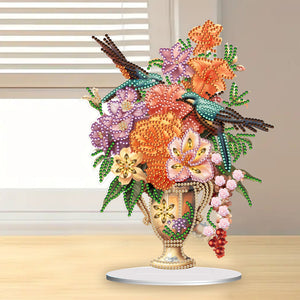 Acrylic Bird Flower Vase Desktop Diamond Painting Art Kits for Home Office Decor