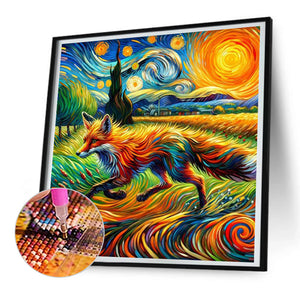 The Running Fox In Van Gogh'S Eyes 30*30CM(Canvas) Full Round Drill Diamond Painting