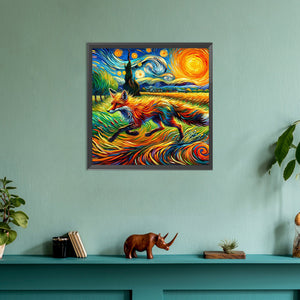 The Running Fox In Van Gogh'S Eyes 30*30CM(Canvas) Full Round Drill Diamond Painting